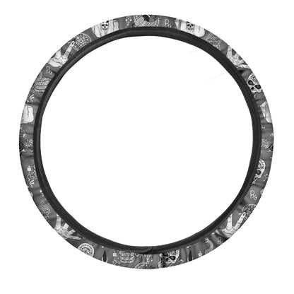 Gothic Wicca Curse Print Car Steering Wheel Cover