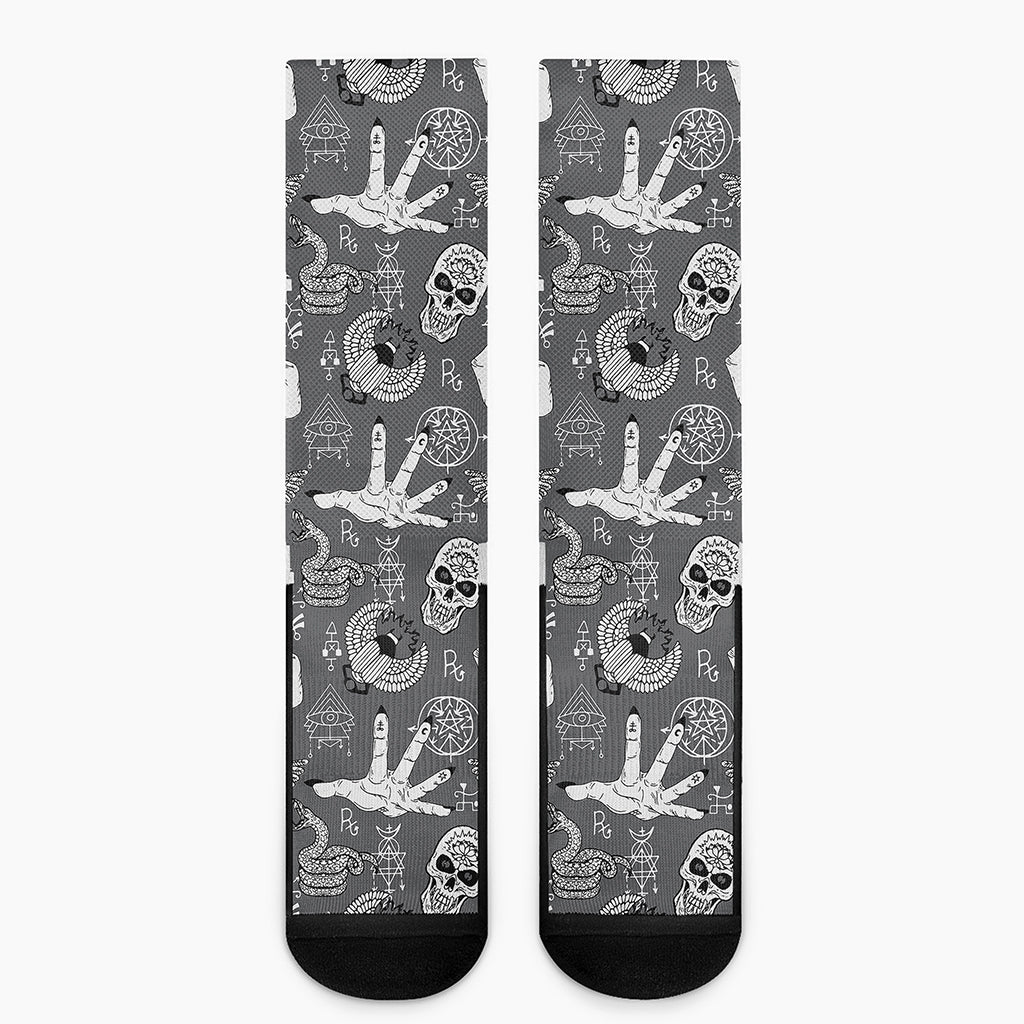 Gothic Wicca Curse Print Crew Socks