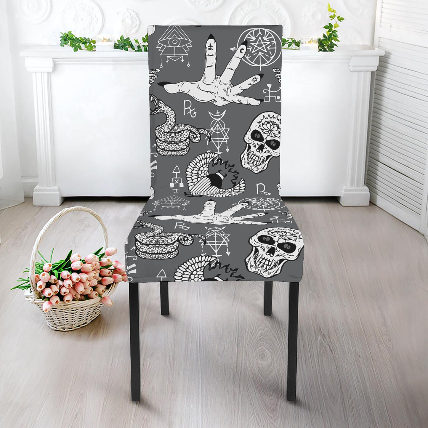 Gothic Wicca Curse Print Dining Chair Slipcover