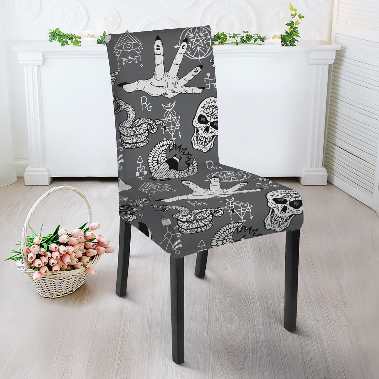 Gothic Wicca Curse Print Dining Chair Slipcover