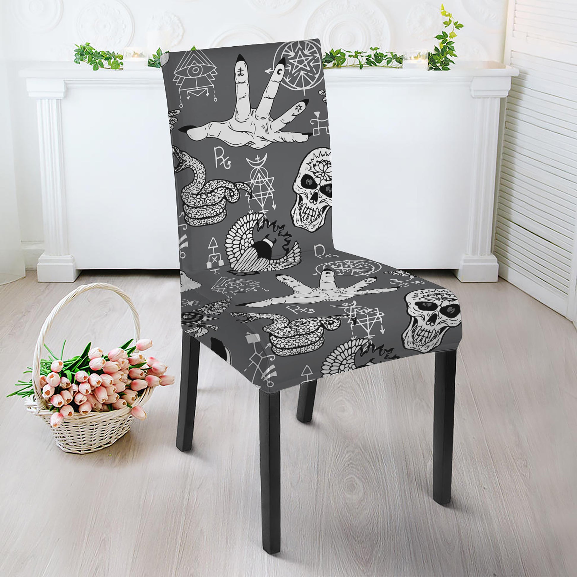 Gothic Wicca Curse Print Dining Chair Slipcover