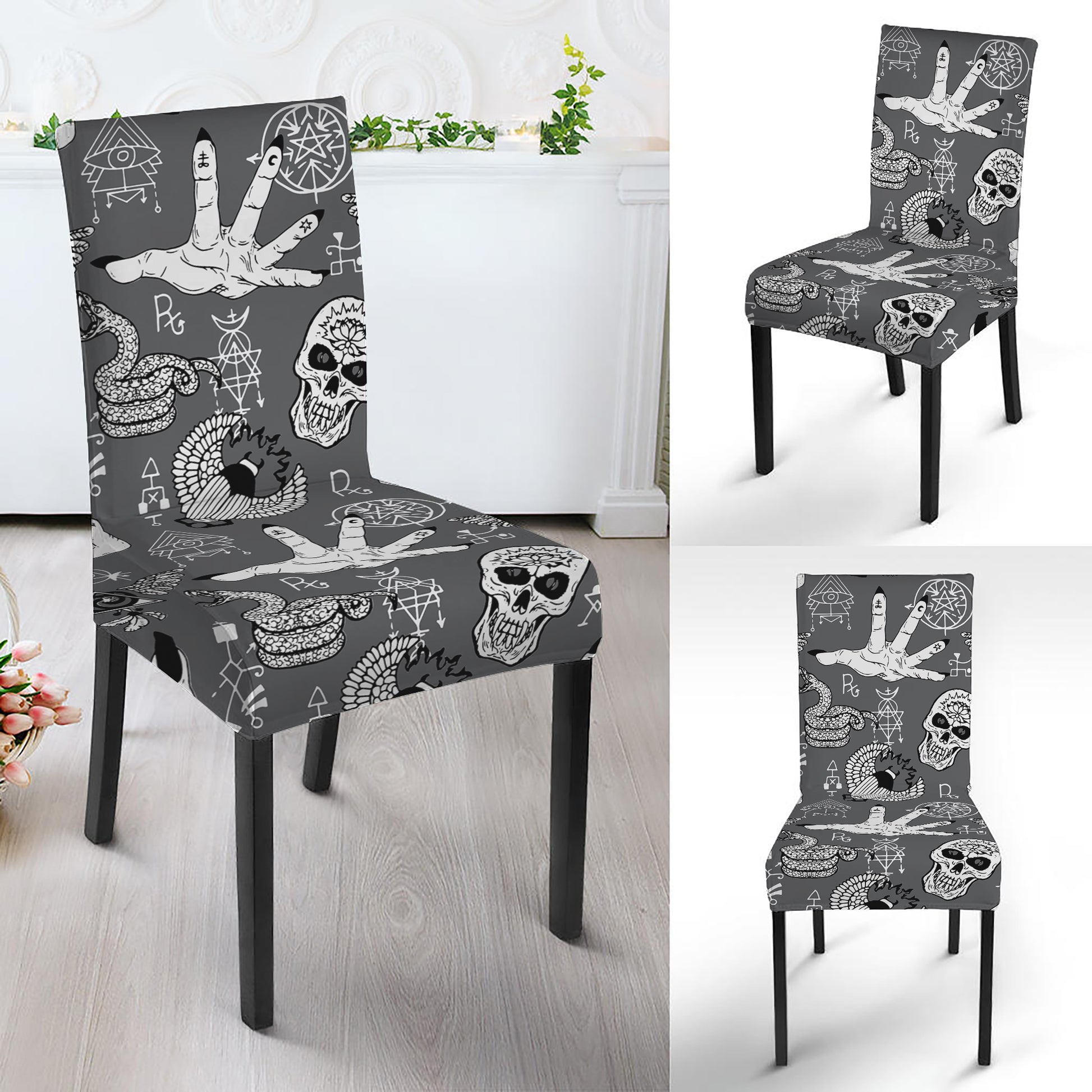 Gothic Wicca Curse Print Dining Chair Slipcover