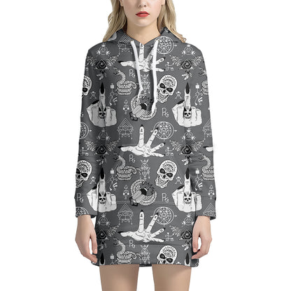 Gothic Wicca Curse Print Hoodie Dress