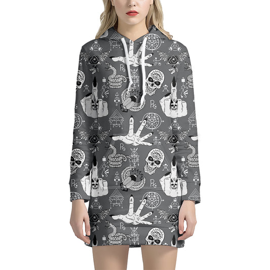 Gothic Wicca Curse Print Hoodie Dress