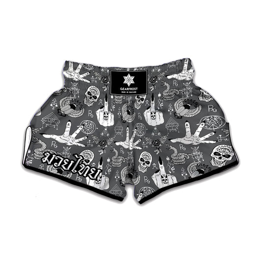Gothic Wicca Curse Print Muay Thai Boxing Shorts