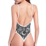 Gothic Wicca Curse Print One Piece High Cut Swimsuit