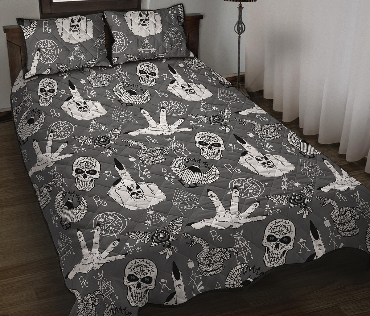 Gothic Wicca Curse Print Quilt Bed Set