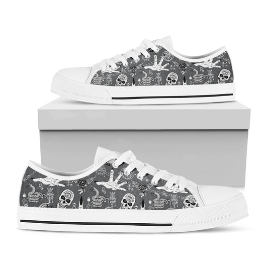 Gothic Wicca Curse Print White Low Top Shoes