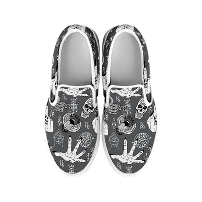 Gothic Wicca Curse Print White Slip On Shoes