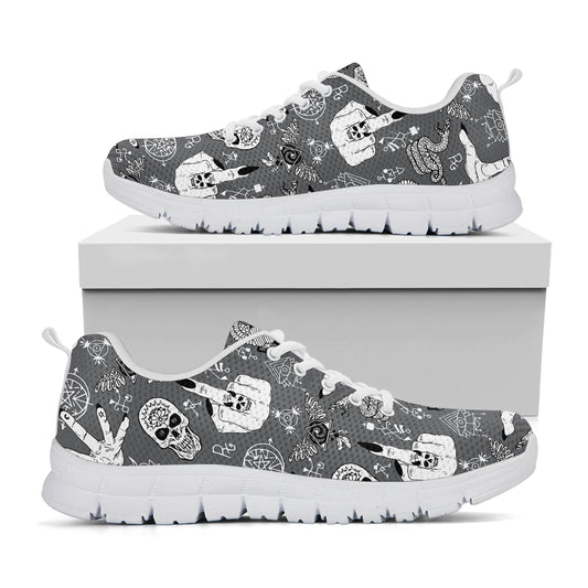 Gothic Wicca Curse Print White Sneakers