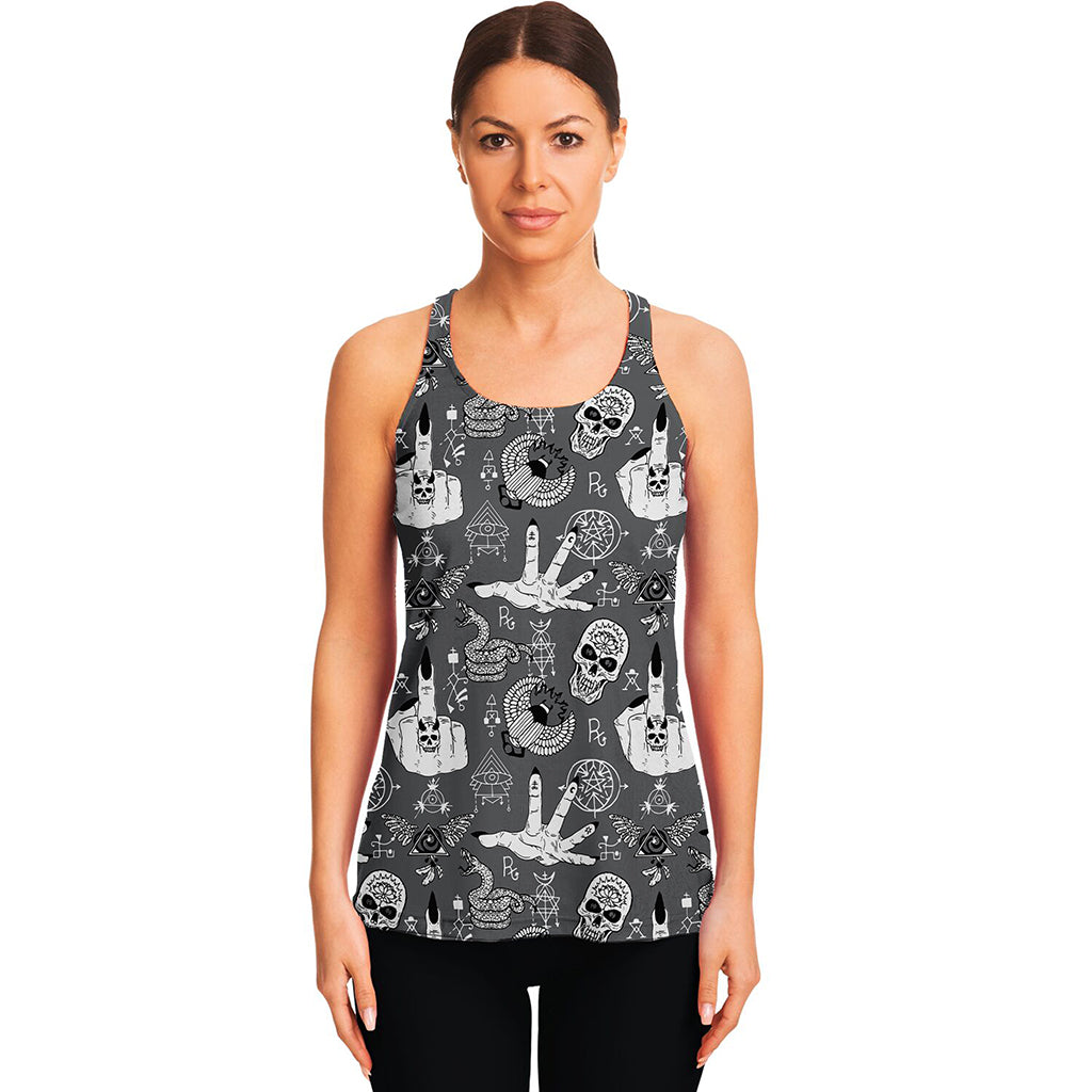 Gothic Wicca Curse Print Women's Racerback Tank Top