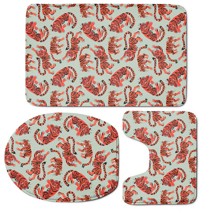 Gouache Tiger Pattern Print 3 Piece Bath Mat Set