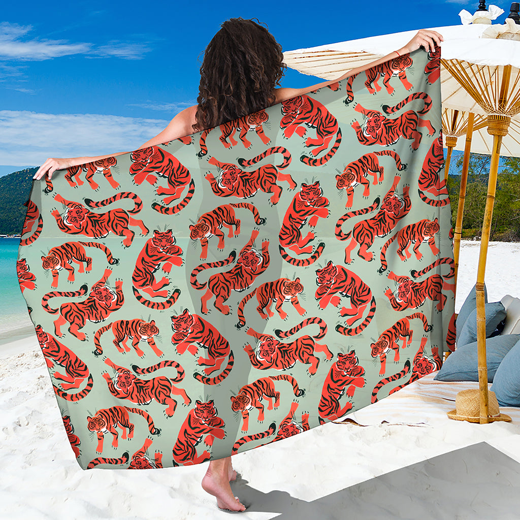 Gouache Tiger Pattern Print Beach Sarong Wrap
