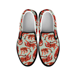 Gouache Tiger Pattern Print Black Slip On Shoes