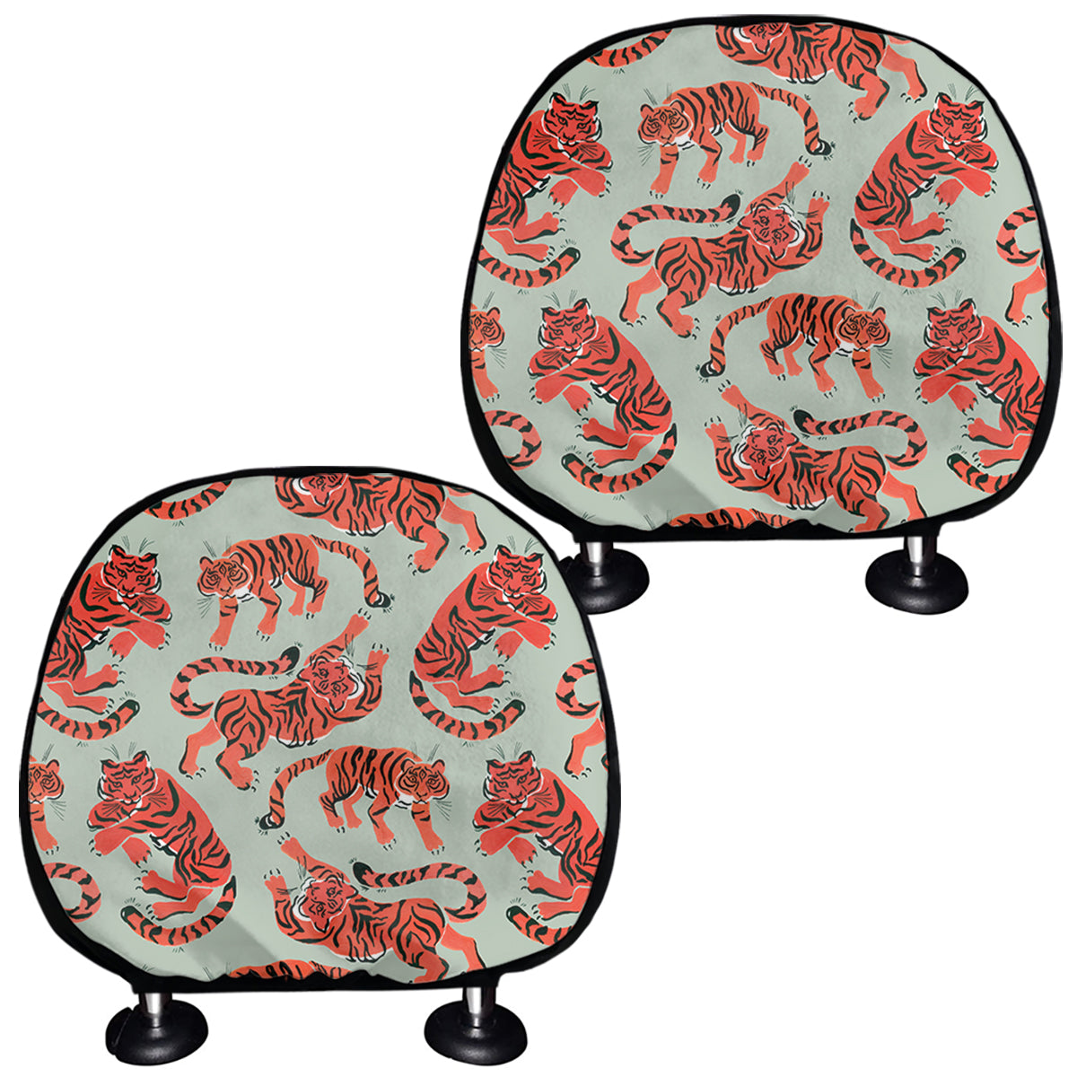 Gouache Tiger Pattern Print Car Headrest Covers