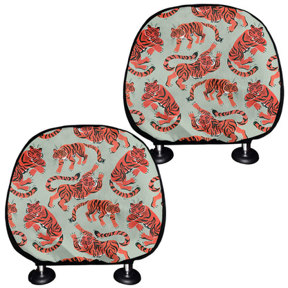 Gouache Tiger Pattern Print Car Headrest Covers