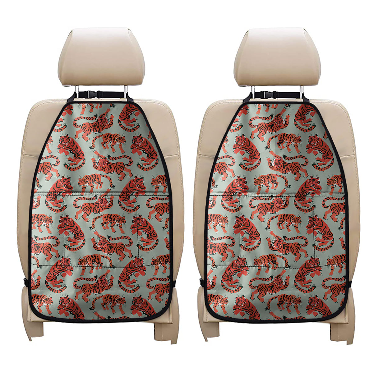 Gouache Tiger Pattern Print Car Seat Organizers