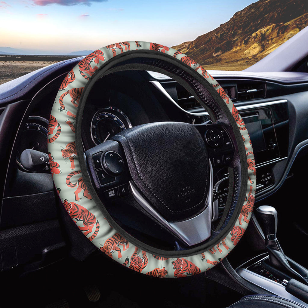 Gouache Tiger Pattern Print Car Steering Wheel Cover