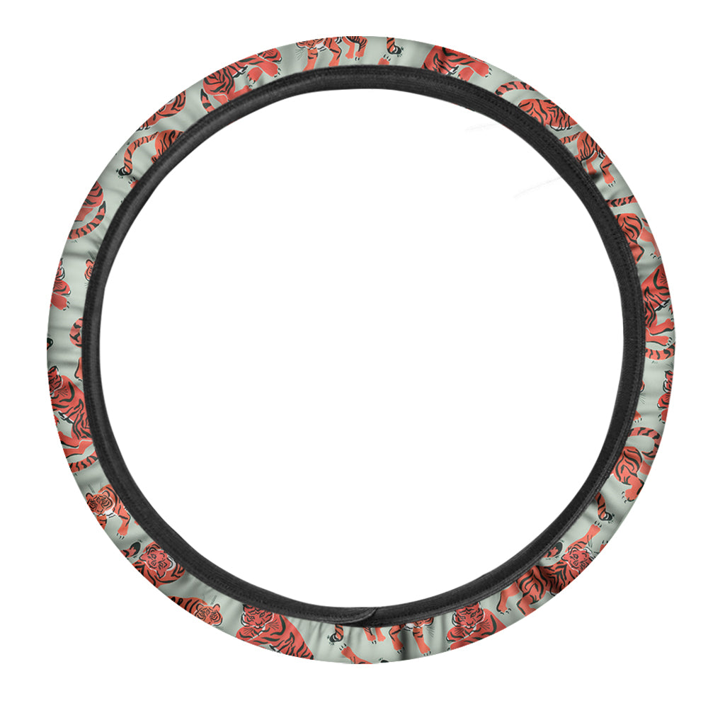 Gouache Tiger Pattern Print Car Steering Wheel Cover