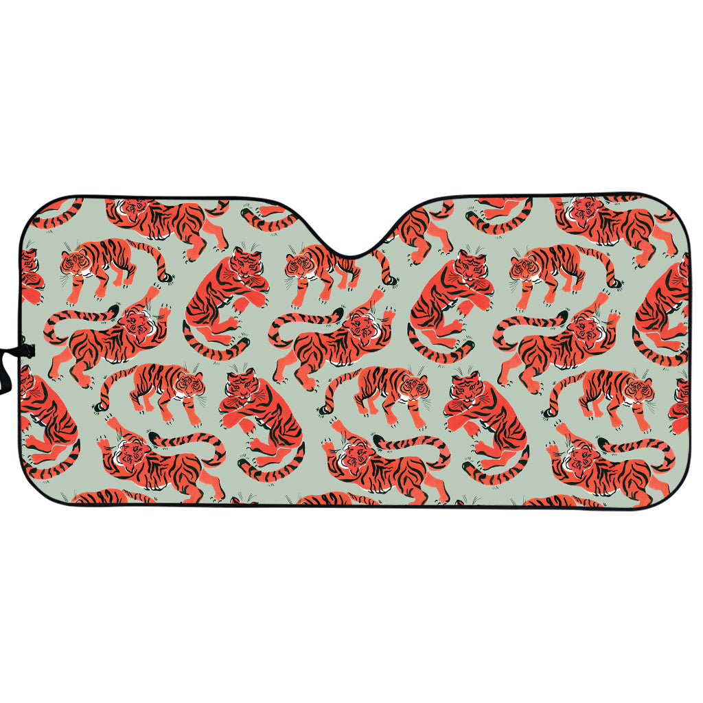 Gouache Tiger Pattern Print Car Sun Shade