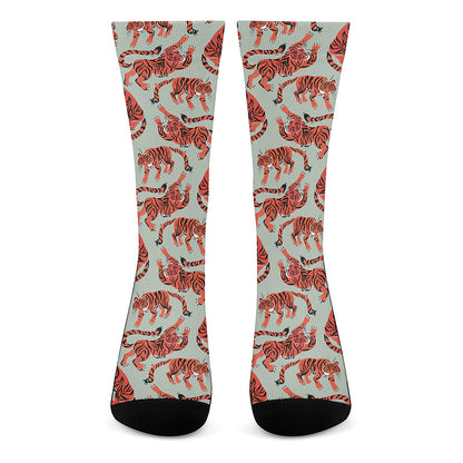 Gouache Tiger Pattern Print Crew Socks