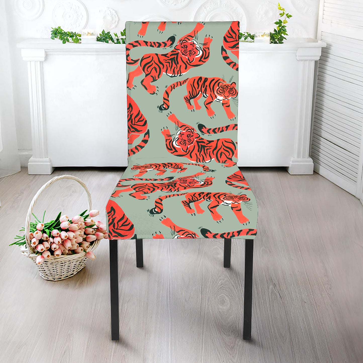 Gouache Tiger Pattern Print Dining Chair Slipcover