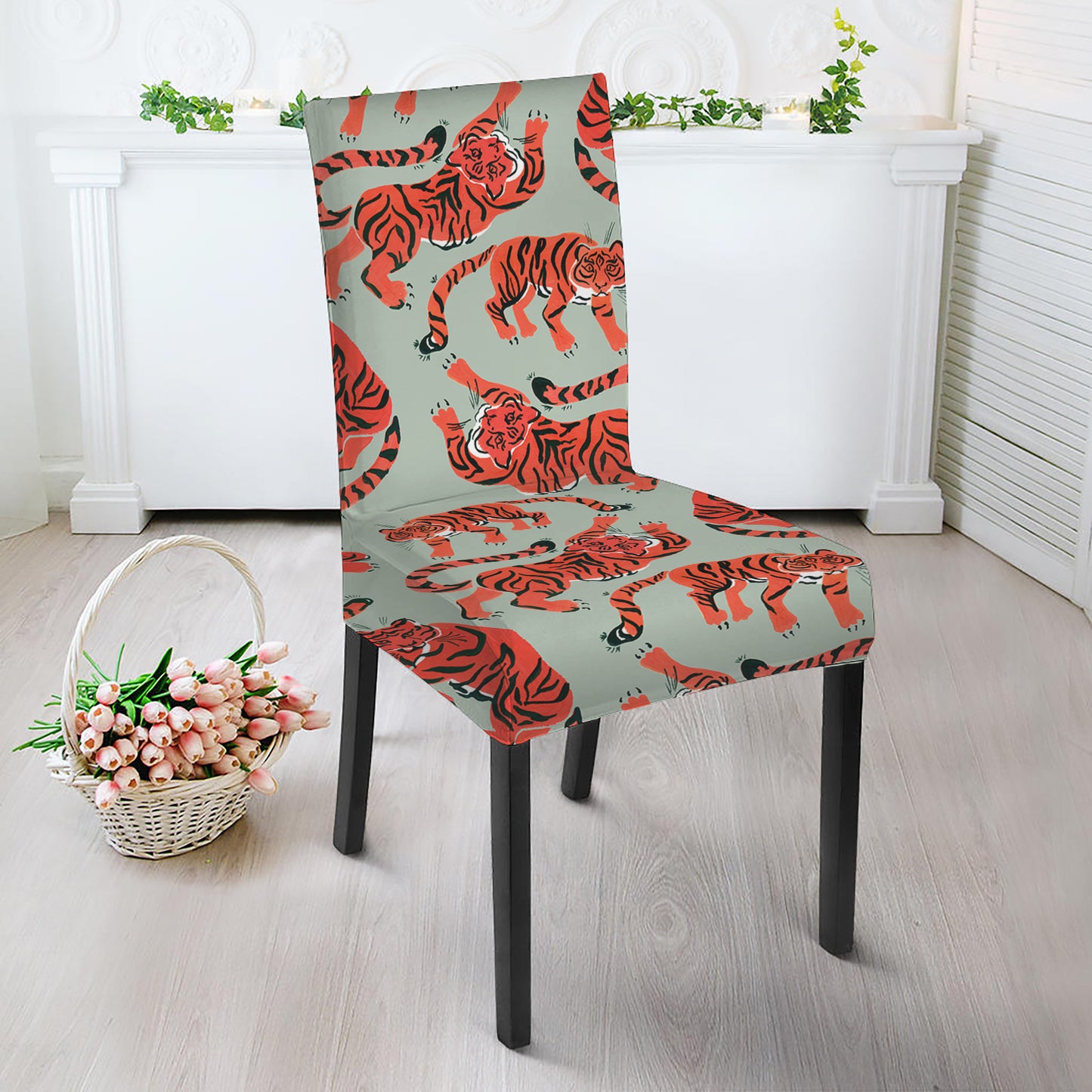 Gouache Tiger Pattern Print Dining Chair Slipcover