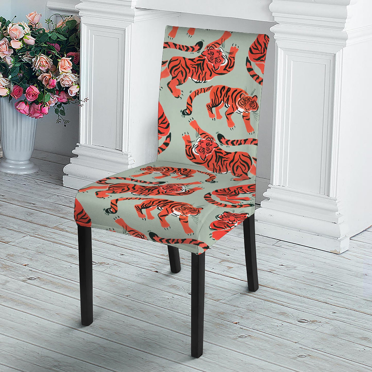 Gouache Tiger Pattern Print Dining Chair Slipcover