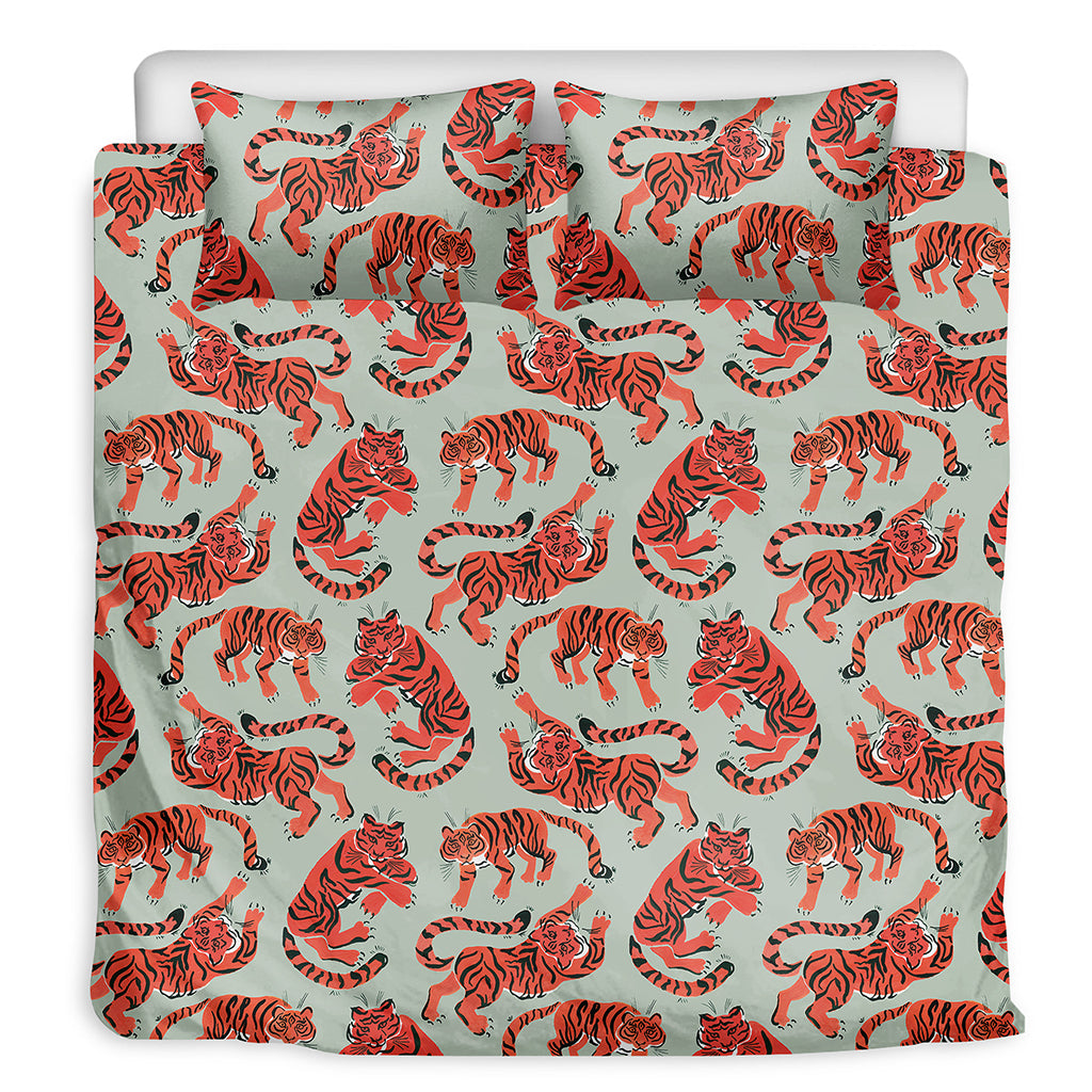 Gouache Tiger Pattern Print Duvet Cover Bedding Set