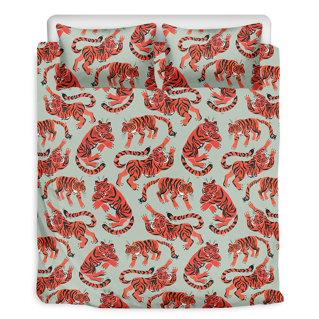 Gouache Tiger Pattern Print Duvet Cover Bedding Set
