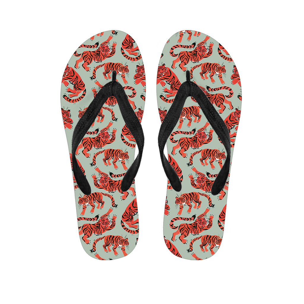 Gouache Tiger Pattern Print Flip Flops