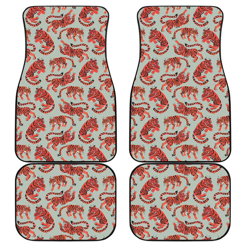 Gouache Tiger Pattern Print Front and Back Car Floor Mats