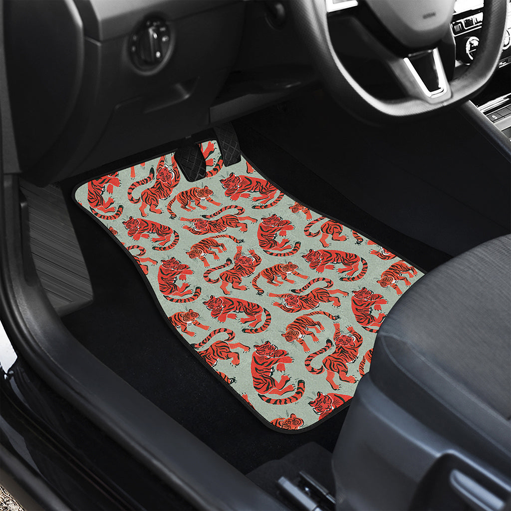 Gouache Tiger Pattern Print Front and Back Car Floor Mats
