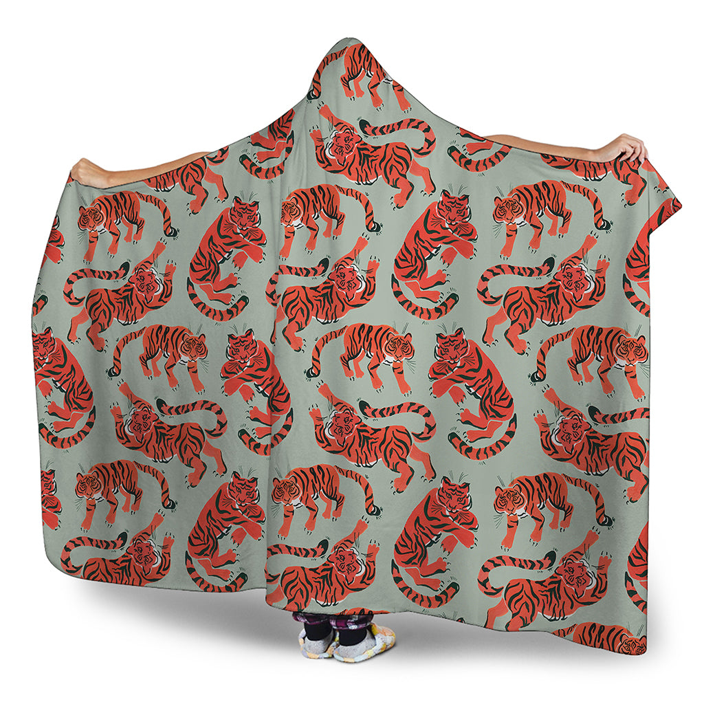 Gouache Tiger Pattern Print Hooded Blanket