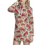 Gouache Tiger Pattern Print Hoodie Dress