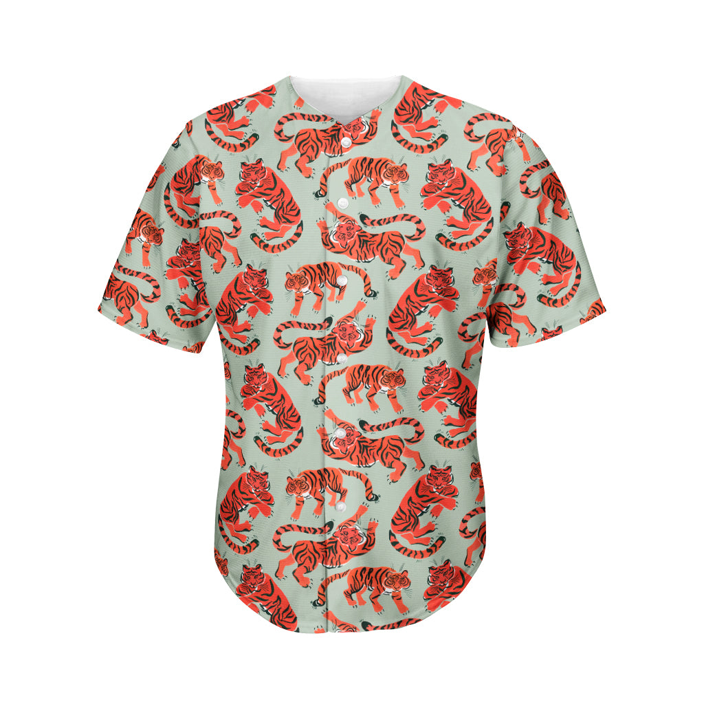 Gouache Tiger Pattern Print Men's Baseball Jersey