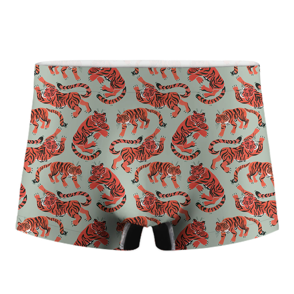 Gouache Tiger Pattern Print Men's Boxer Briefs