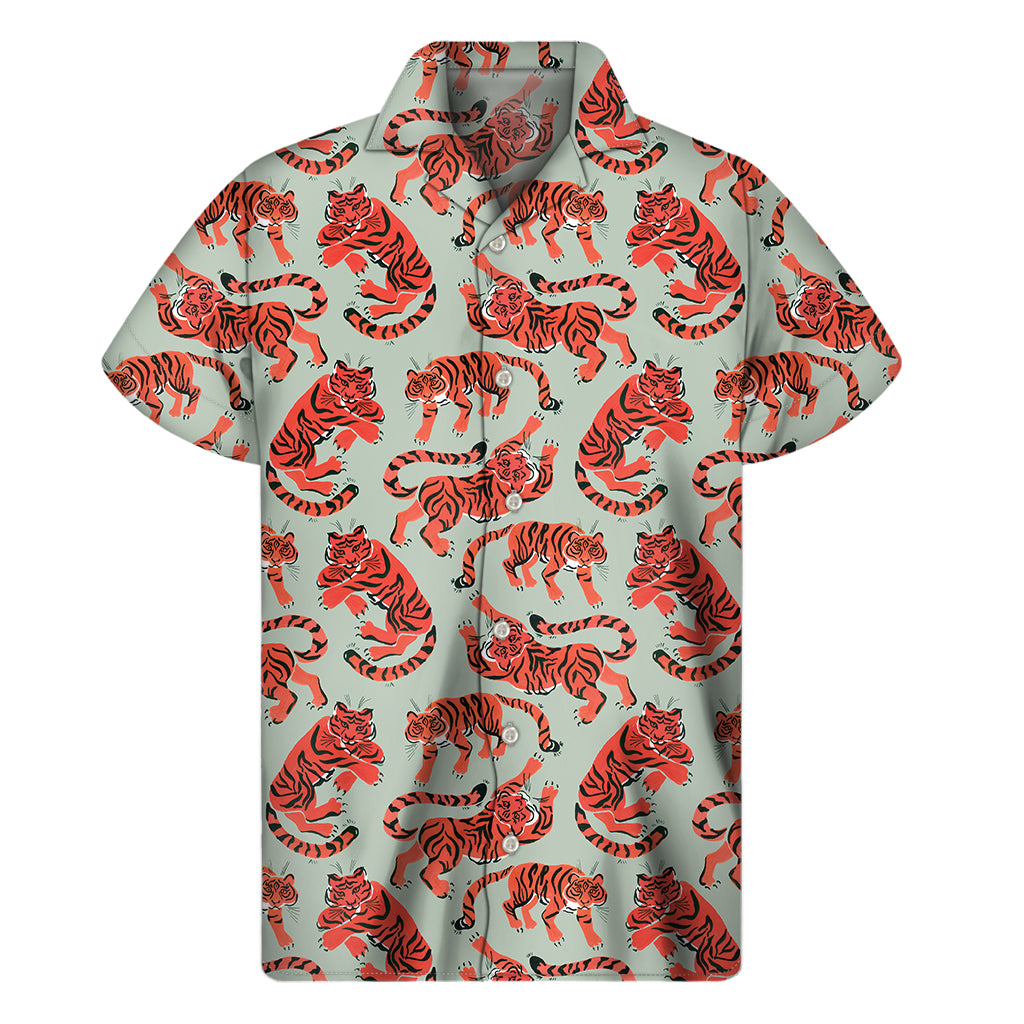 Gouache Tiger Pattern Print Men's Short Sleeve Shirt