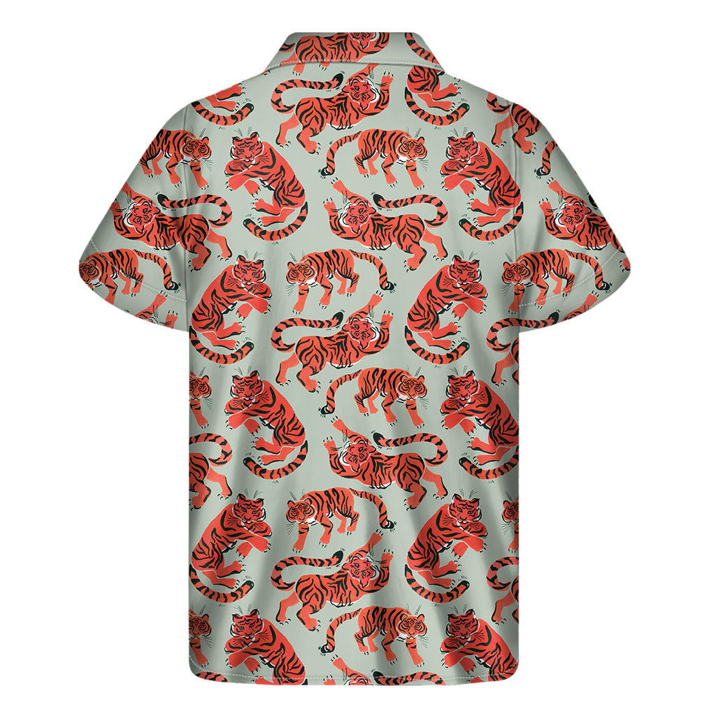 Gouache Tiger Pattern Print Men's Short Sleeve Shirt