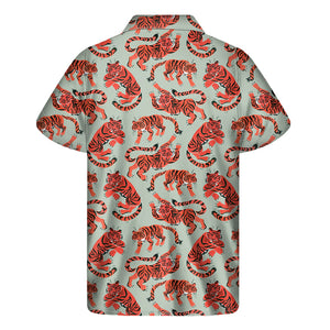 Gouache Tiger Pattern Print Men's Short Sleeve Shirt