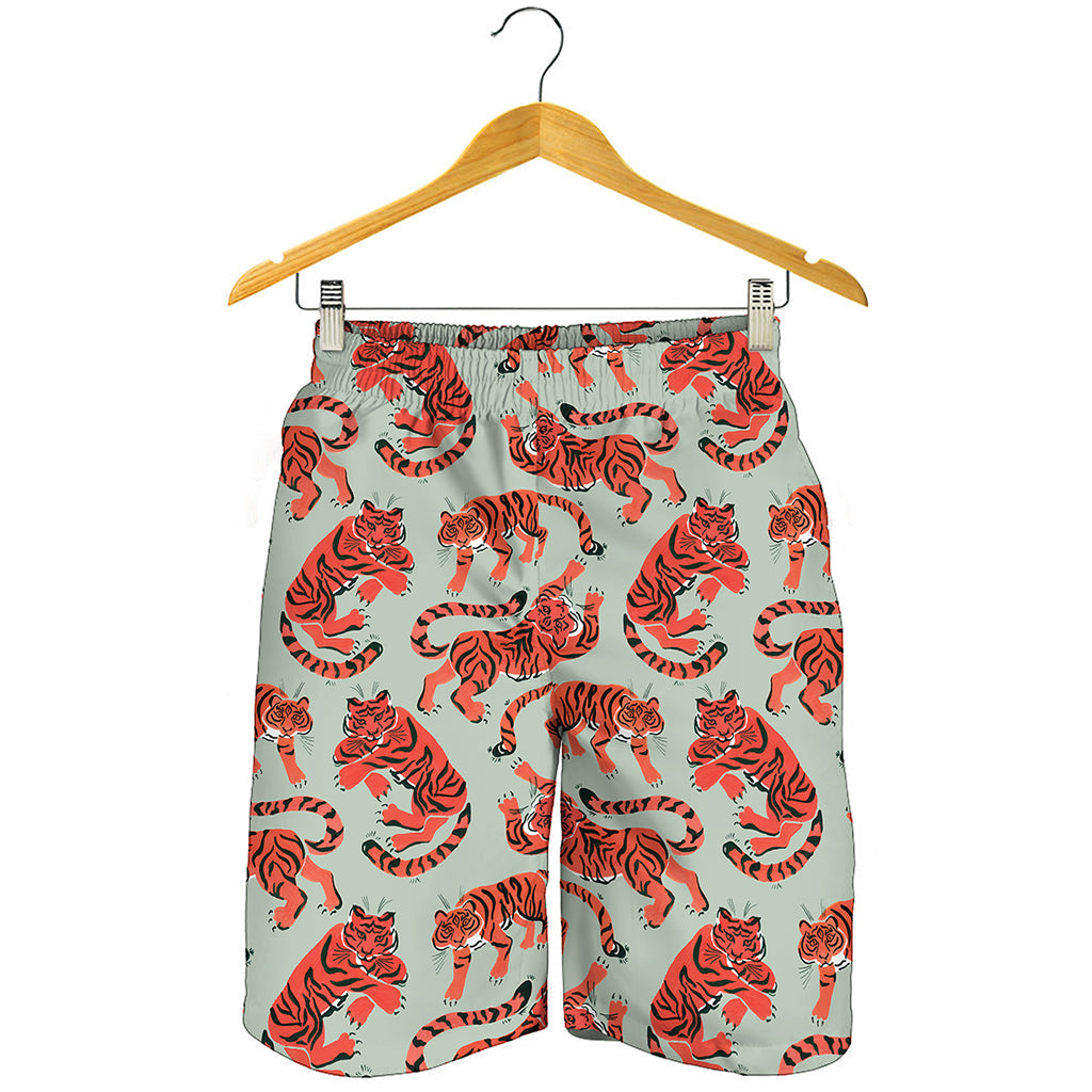 Gouache Tiger Pattern Print Men's Shorts