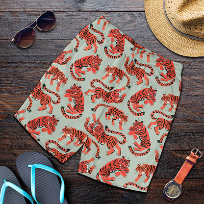 Gouache Tiger Pattern Print Men's Shorts