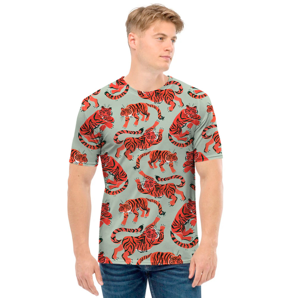 Gouache Tiger Pattern Print Men's T-Shirt