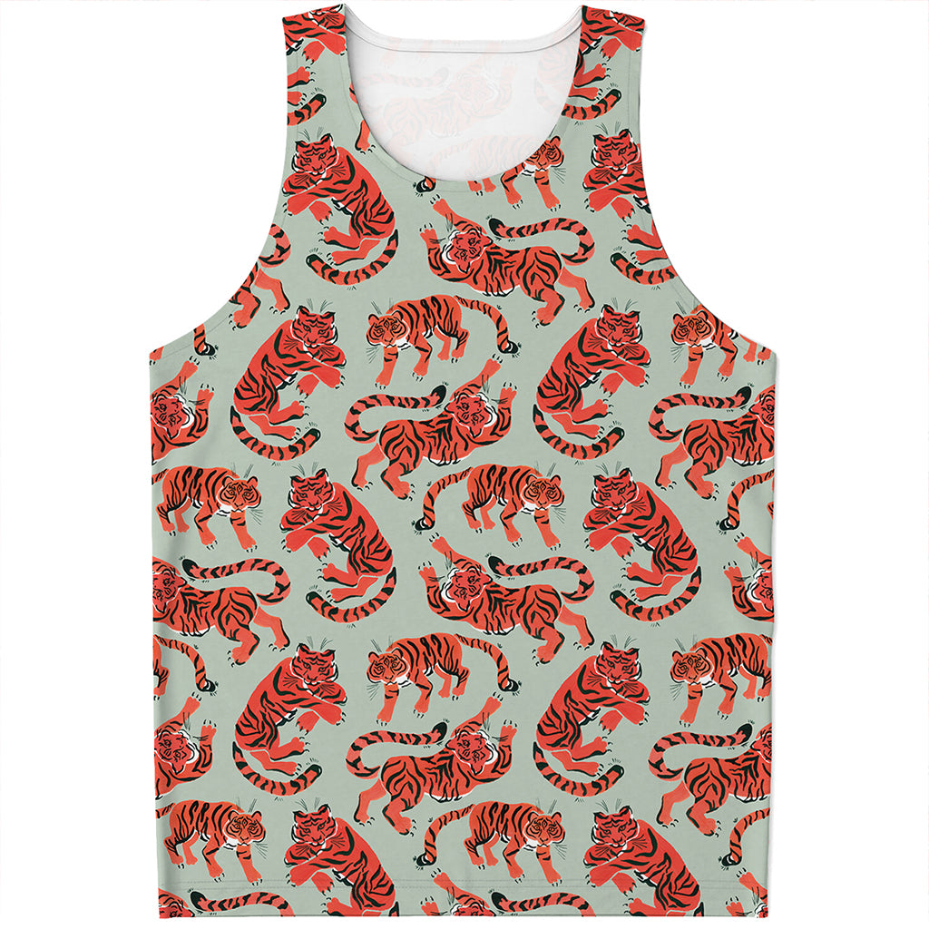 Gouache Tiger Pattern Print Men's Tank Top