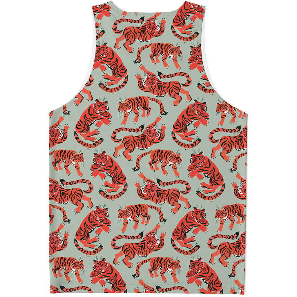 Gouache Tiger Pattern Print Men's Tank Top