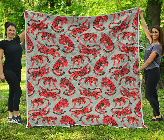 Gouache Tiger Pattern Print Quilt