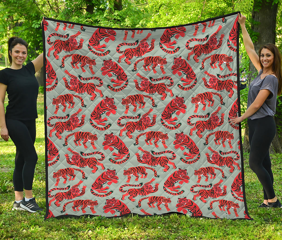 Gouache Tiger Pattern Print Quilt