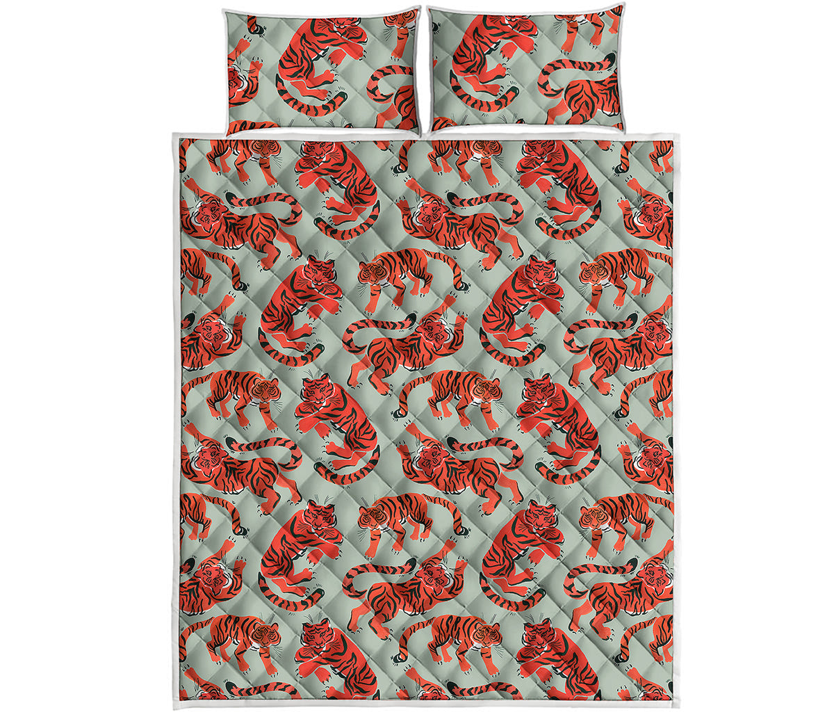 Gouache Tiger Pattern Print Quilt Bed Set