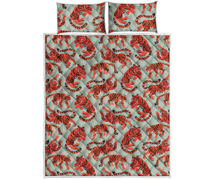 Gouache Tiger Pattern Print Quilt Bed Set