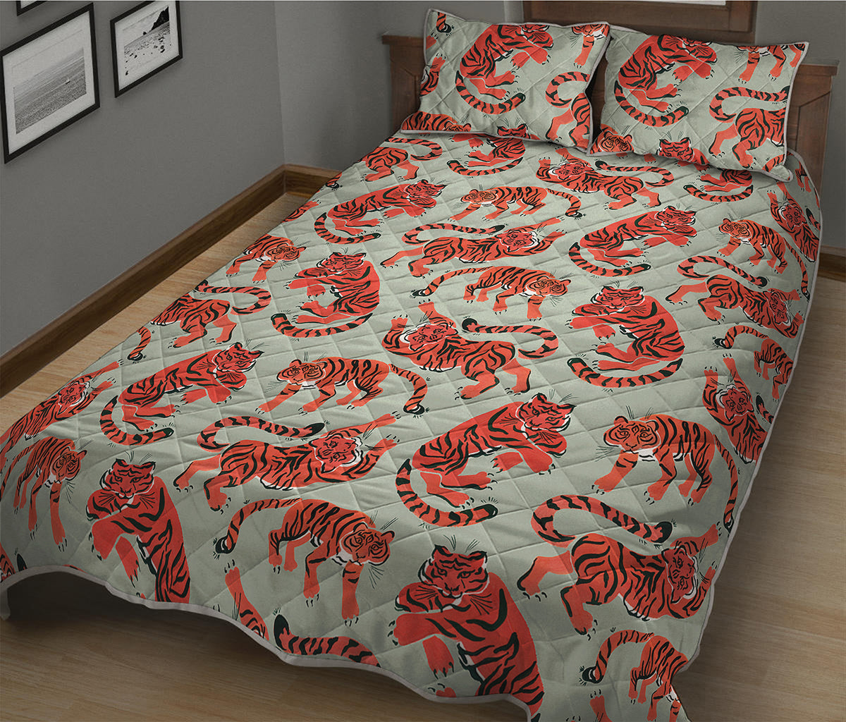 Gouache Tiger Pattern Print Quilt Bed Set